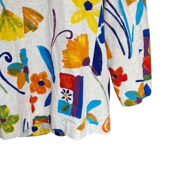 Vintage Stephanie Thomas Rainbow Floral Blazer Cotton Flax Maximalist Resort-22 - Picture 11 of 15